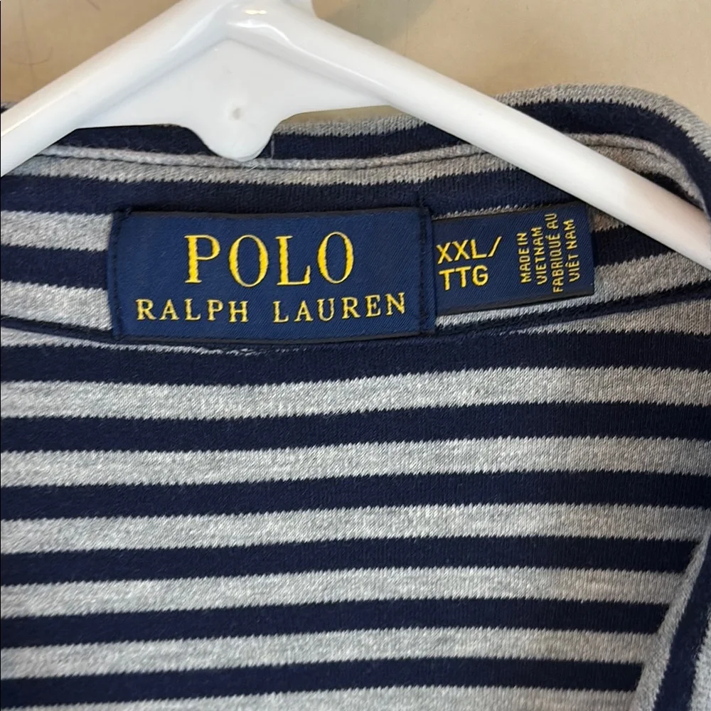 Polo Ralph Lauren Navy Gray Striped Soft Cotton Golf Polo Shirt Size XXL